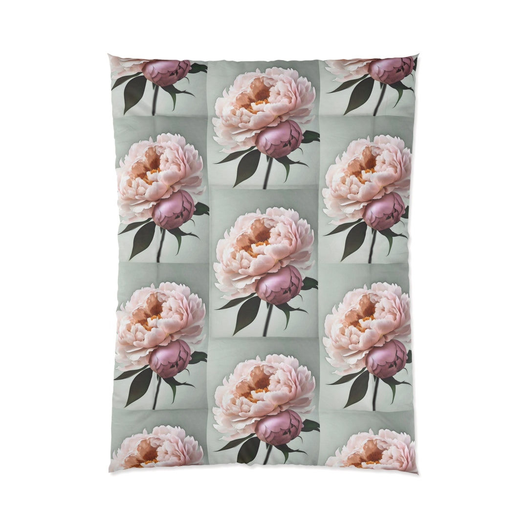 Peach Peonies Style 2 on Mint Comforter