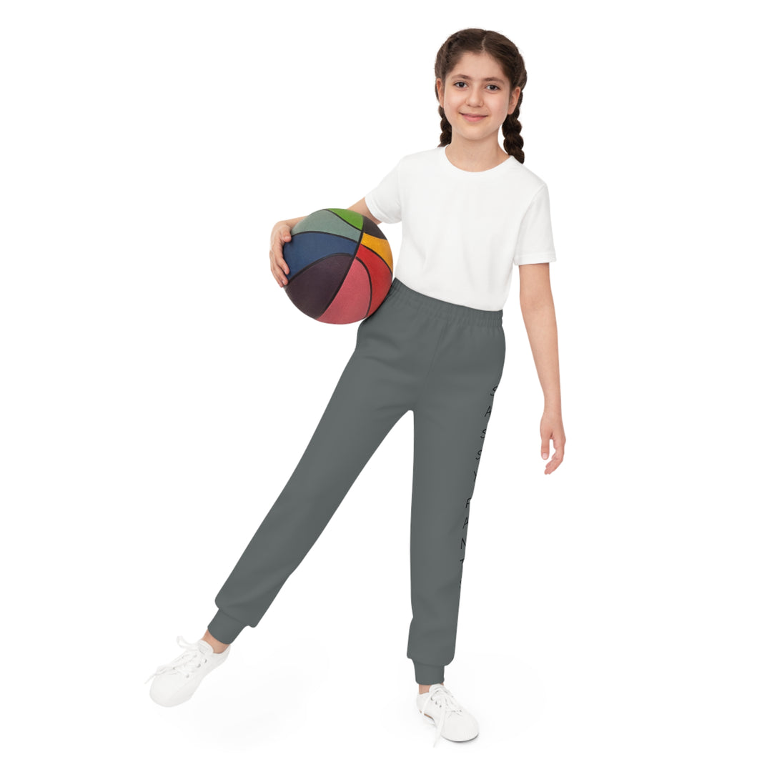 Dark Grey, Black Letters Sassy Pants Youth Joggers (AOP)