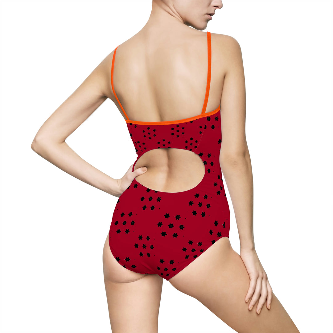 Black stars on Red Women's One-piece Swimsuit (AOP)