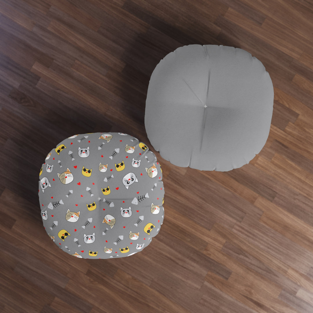 Cat Lover Tufted Floor Pillow, Round