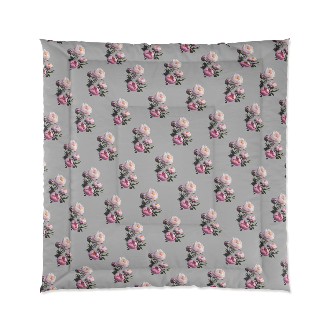 Peony Bouquet on Grey  Comforter