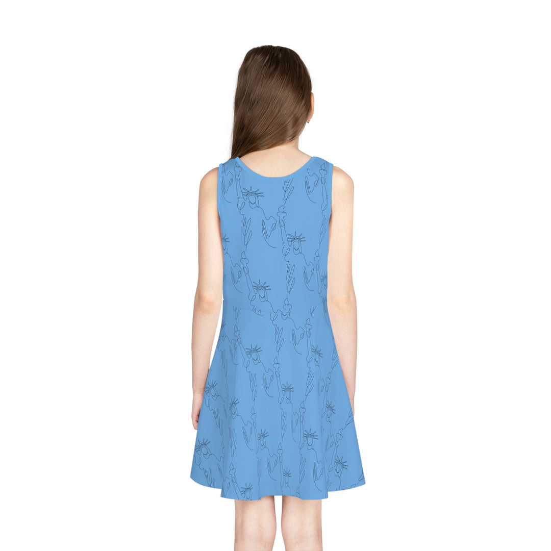 Blue  Lil Miss Independent Girls Sleeveless Sundress (AOP)