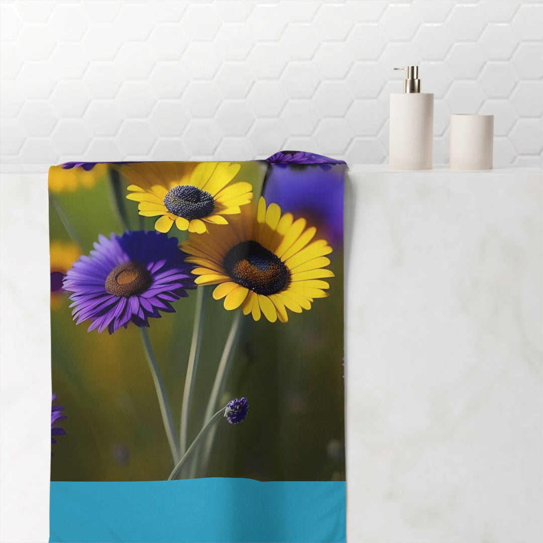 Nature's Bouquet on Turquoise Minky Cotton Towel