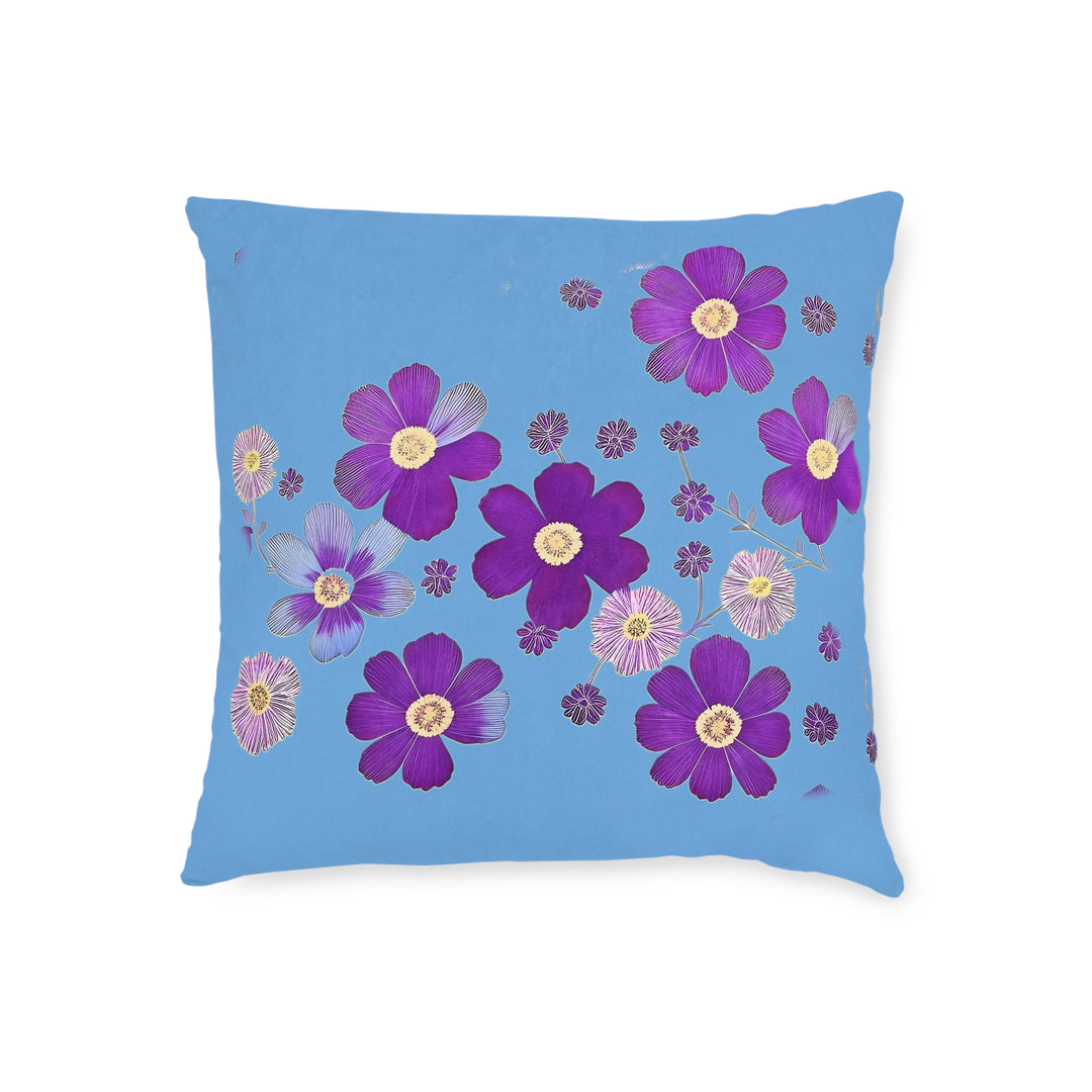 Blue &Purple Flowers, Square Pillow - Pink Back