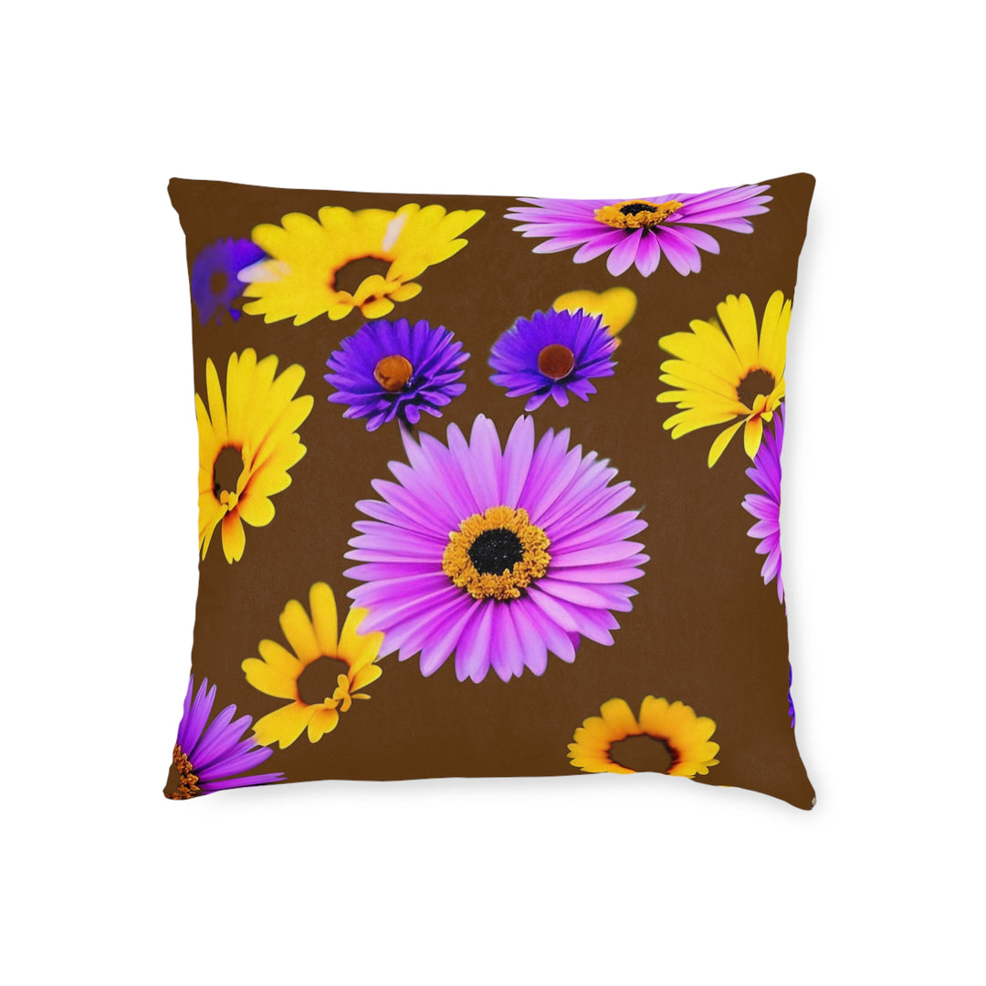 Le fleur on Brown , Square Pillow - Pink Back