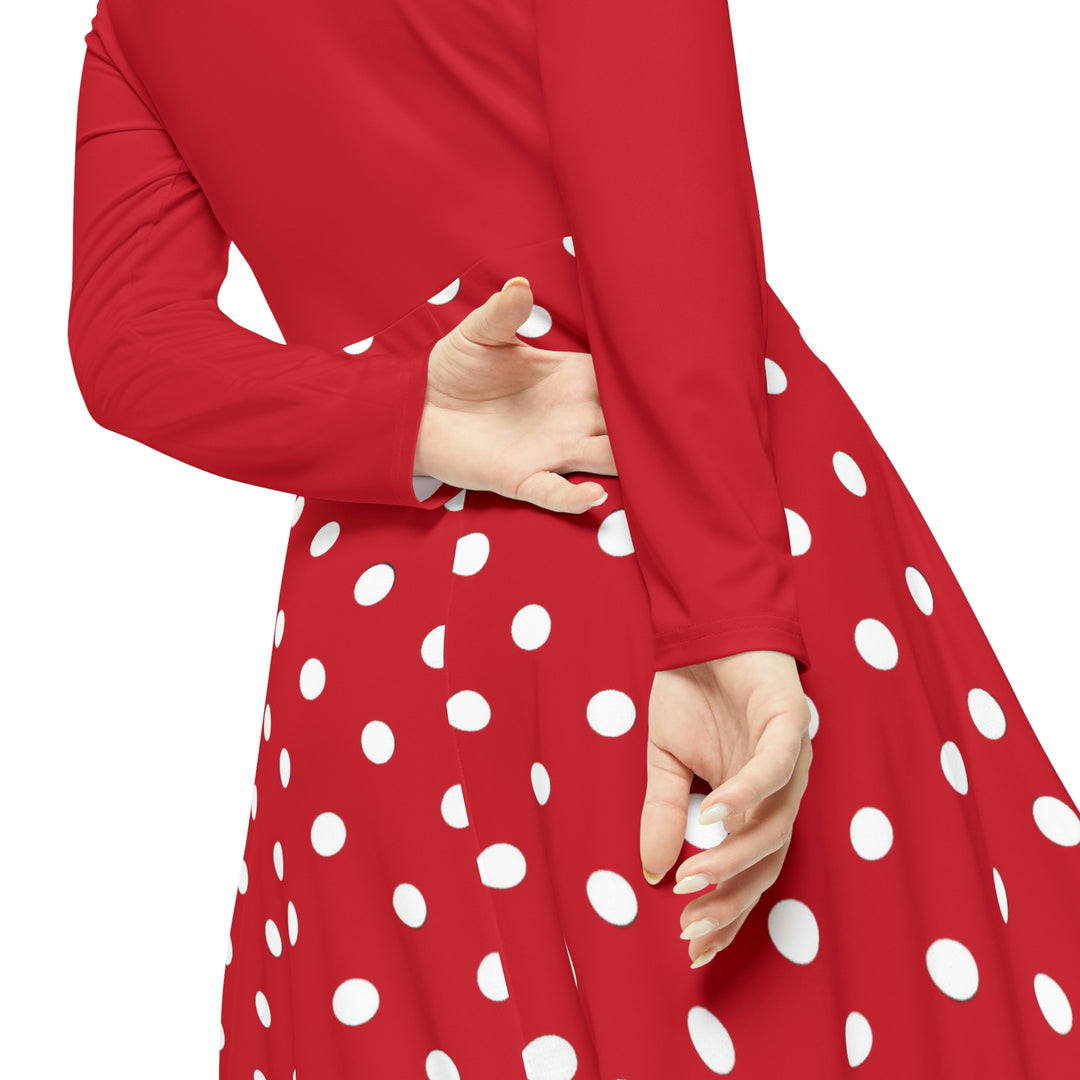 White pokie dotz Women's Long Sleeve Dance Dress (AOP)