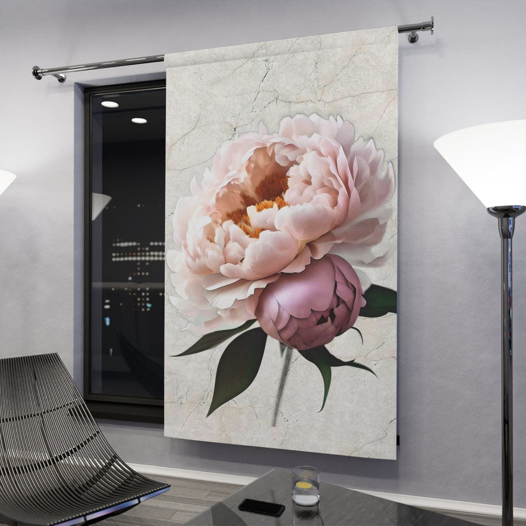 Peach Peonies on Marbled Cream Blackout Window Curtains (1 Piece)
