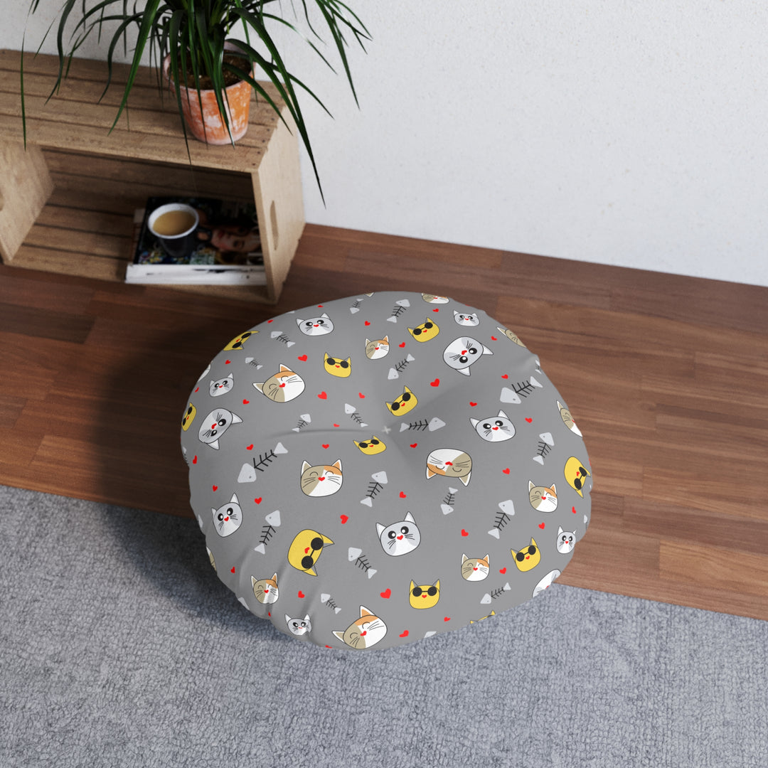 Cat Lover Tufted Floor Pillow, Round