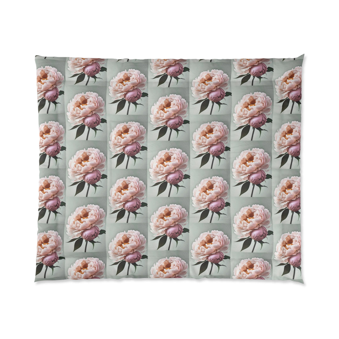 Peach Peonies on Mint Comforter