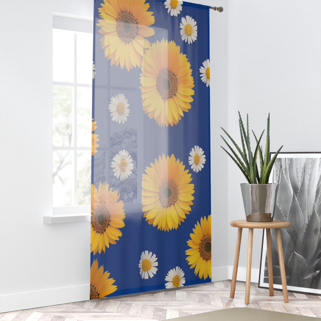 Daiseys onNavy Blue Sheer Window Curtain