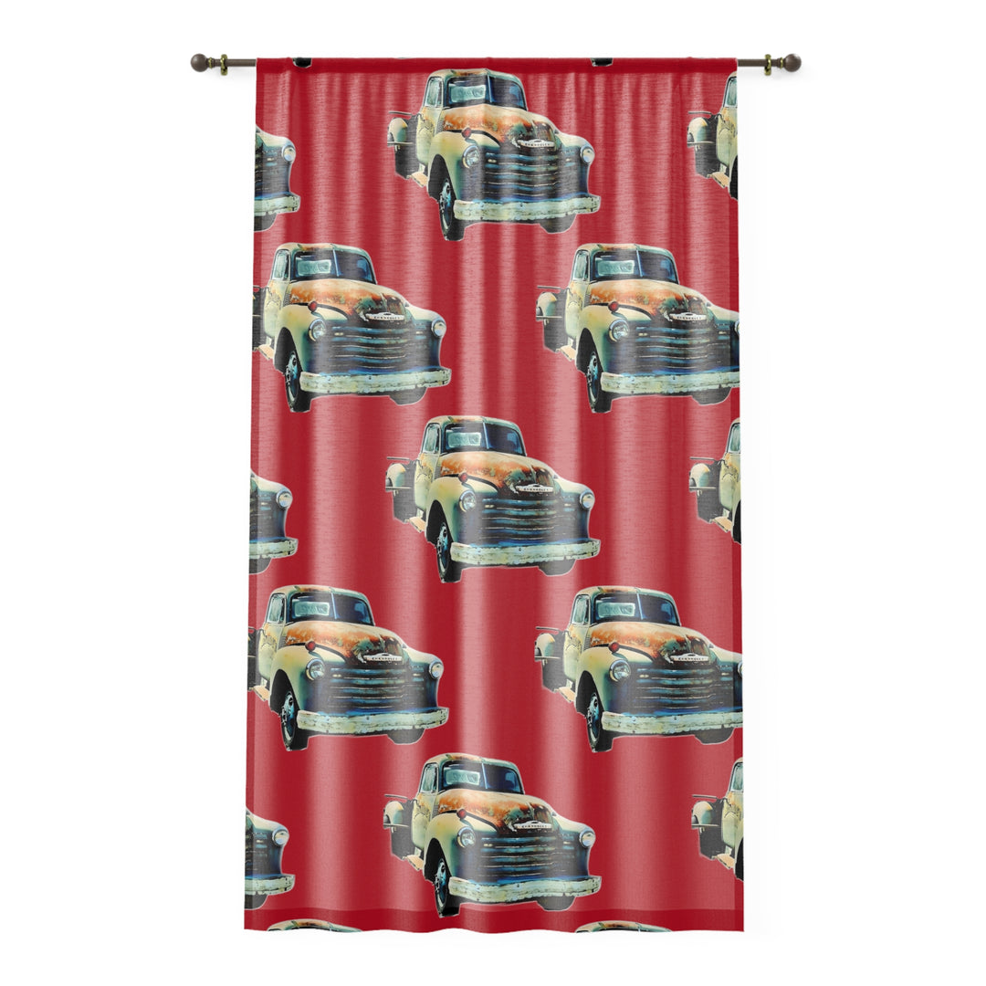 1953 Antique Truck , Red Sheer Window Curtain