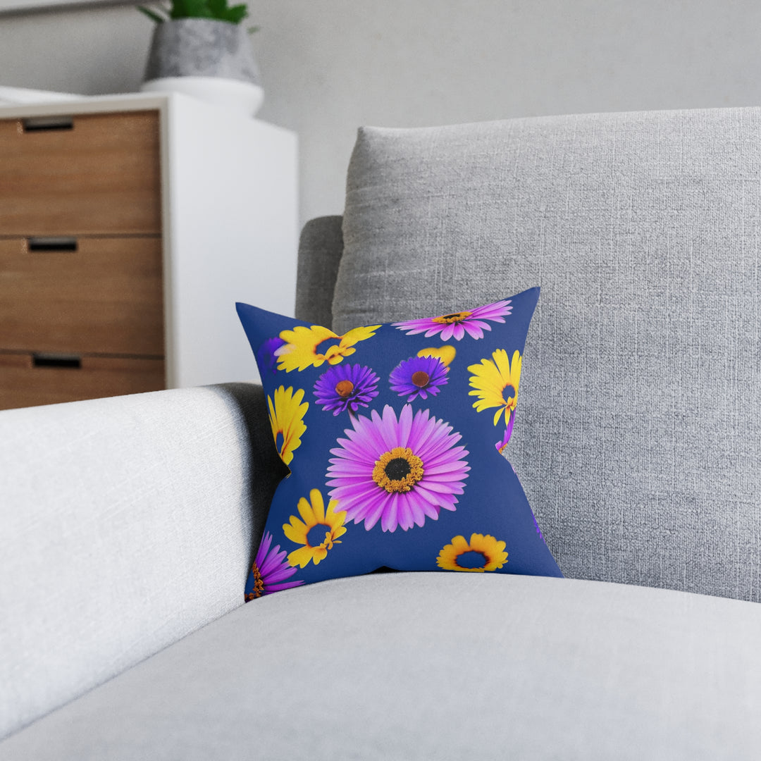 Le fleur on DarkBlue/Pink Back, Square Pillow