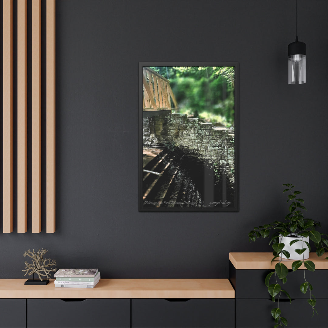 Footbridge Over Cascading Water Framed Posters