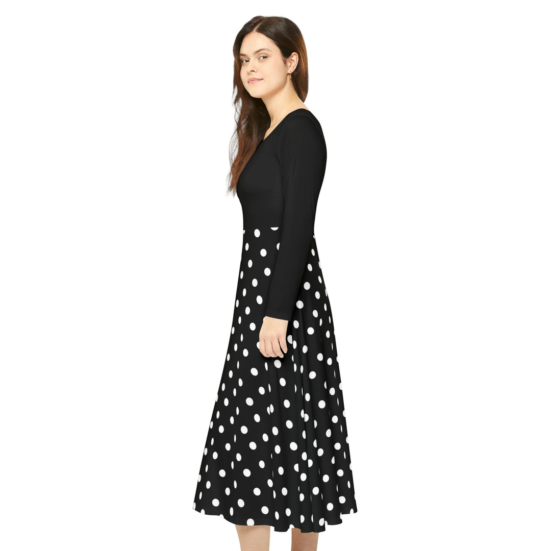 Black & White pokie dotz Women's Long Sleeve Dance Dress (AOP)