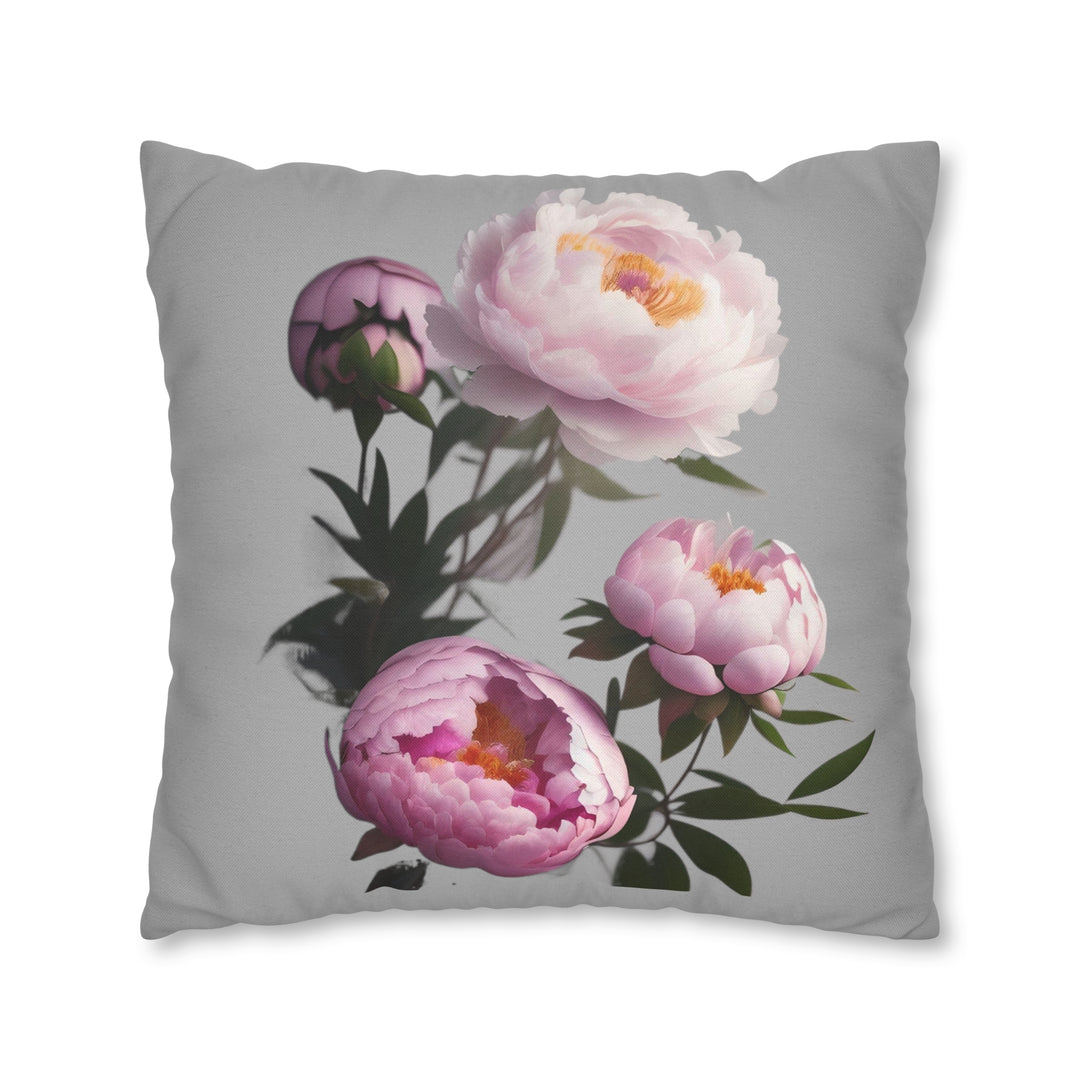 Peony Bouquet on Grey Spun Polyester Square Pillow Case