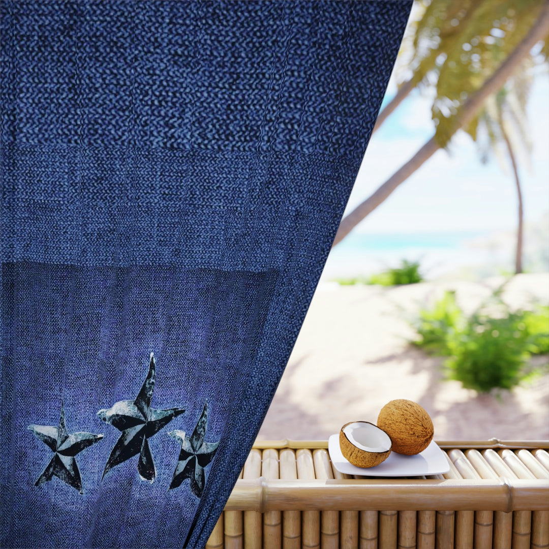 Triple Star in Deep Denim Blue Window Curtains (1 Piece)