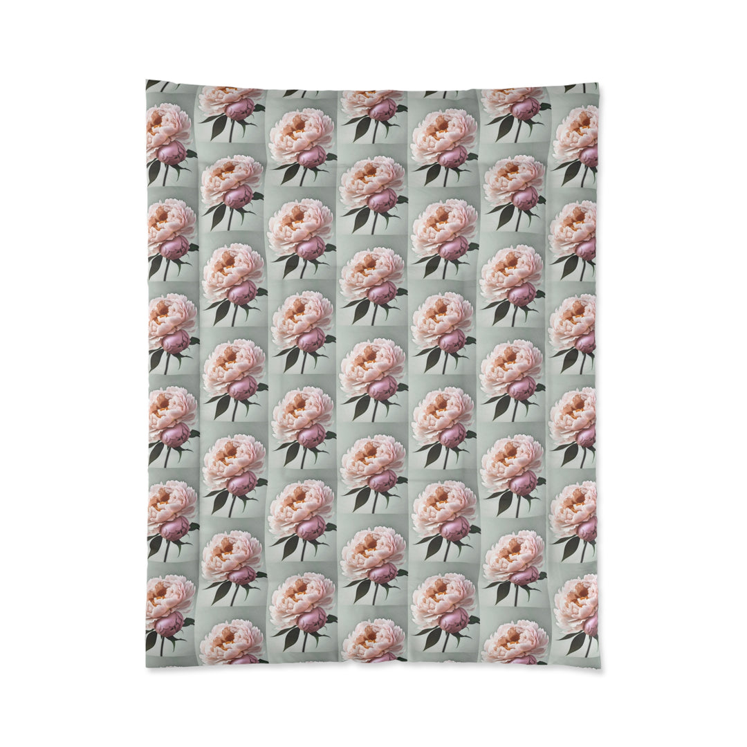 Peach Peonies on Mint Comforter