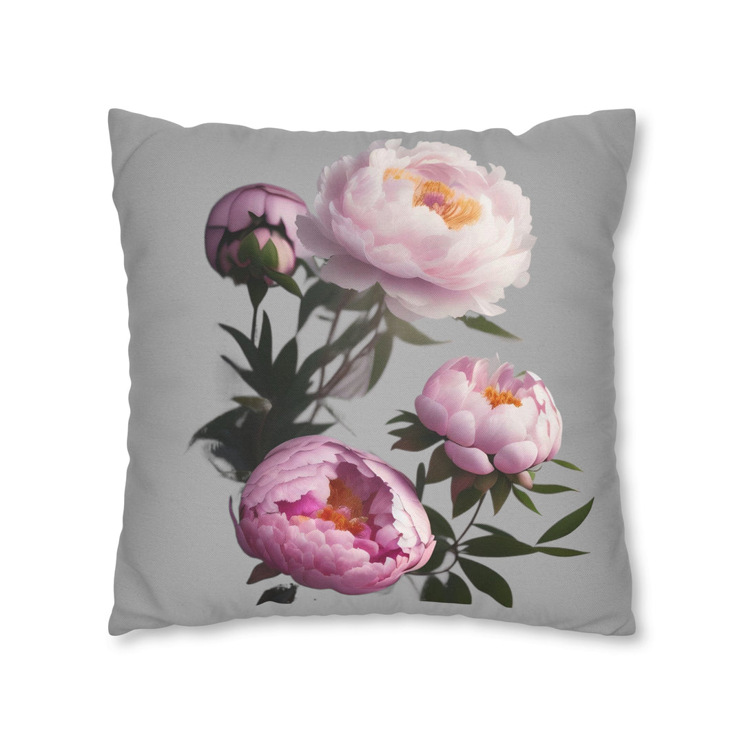 Peony Bouquet on Grey Spun Polyester Square Pillow Case