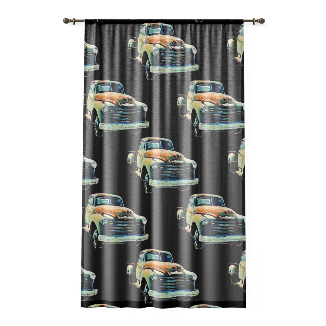 1953 Antique Truck , Black Sheer Window Curtain