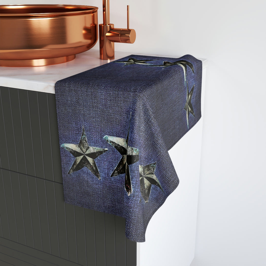 Triple Star on Denim Hand Towel