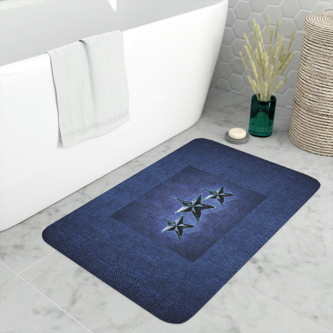 Triple Star in Deep Denim Blue Memory Foam Bath Mat