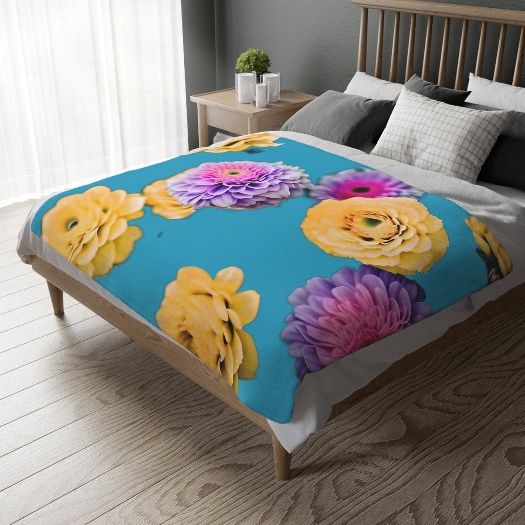Flower Power style 3 Velveteen Minky Blanket (Two-sided print)