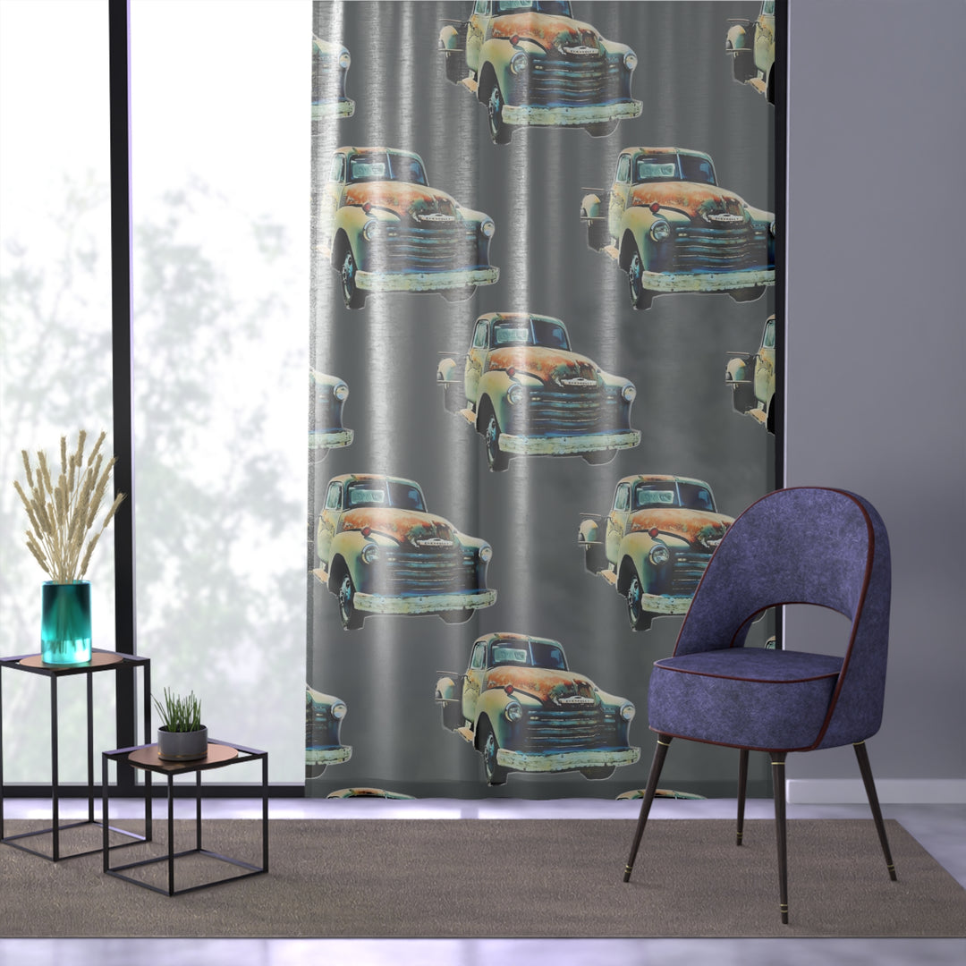 1953 Antique Truck , Dark Grey Sheer Window Curtain