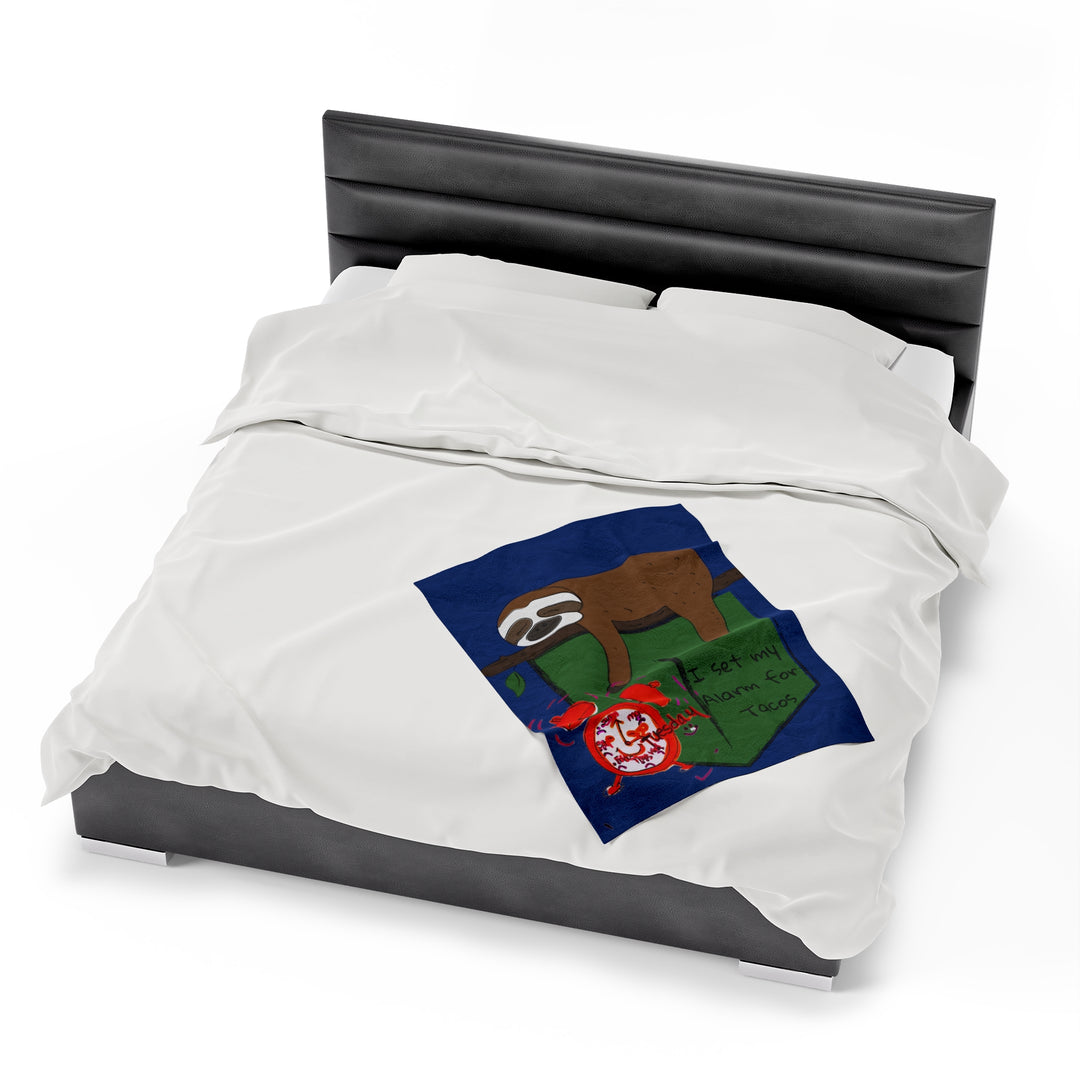 It is Taco O'clock Somewhere Sloth Velveteen Plush Blanket