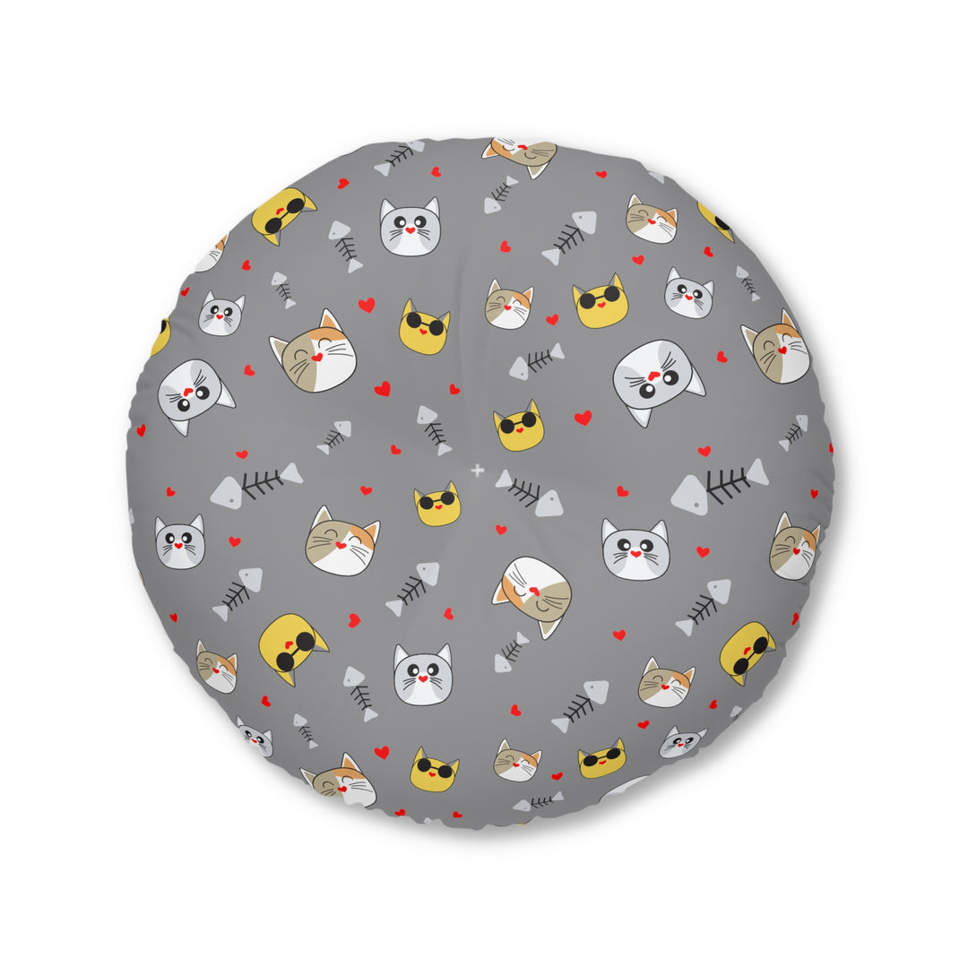 Cat Lover Tufted Floor Pillow, Round
