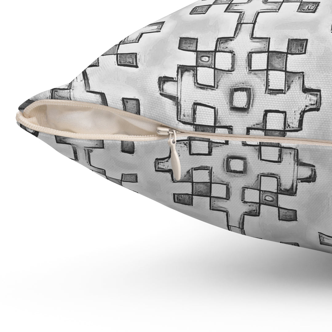 Grey & Black graphic pattern Spun Polyester Square Pillow