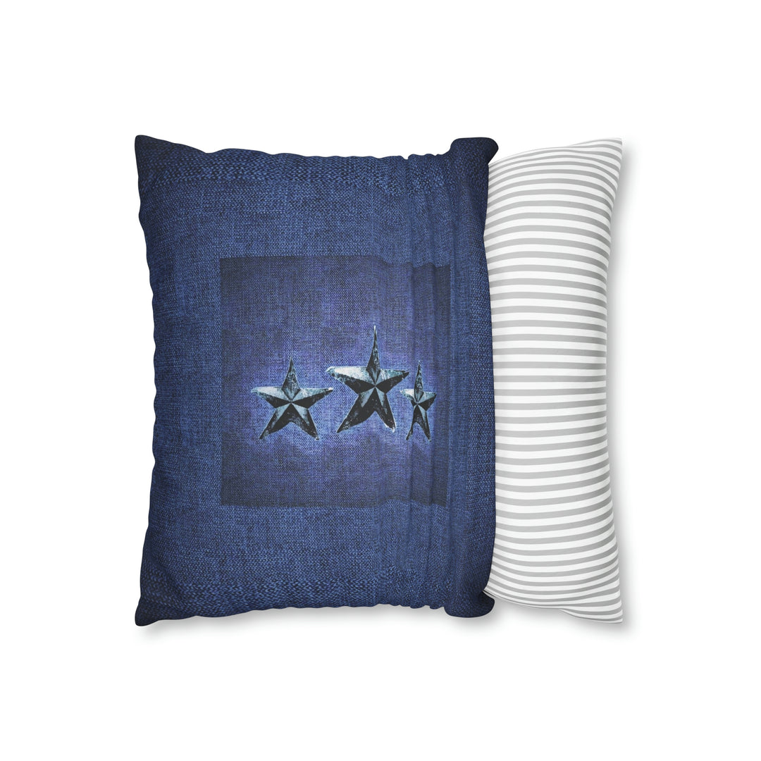 Triple Star in Deep Denim Blue Faux Suede Square Pillow Case