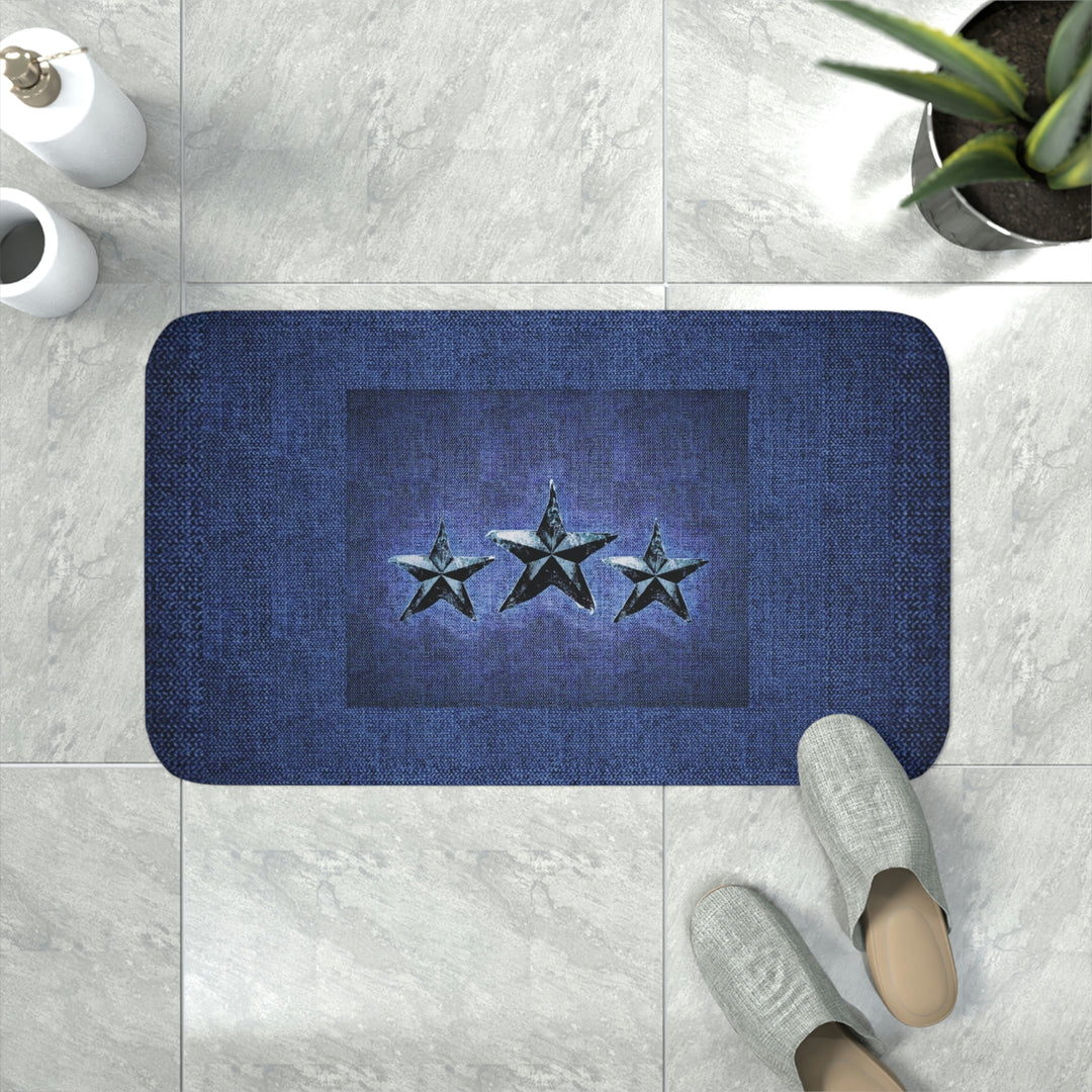 Triple Star in Deep Denim Blue Memory Foam Bath Mat