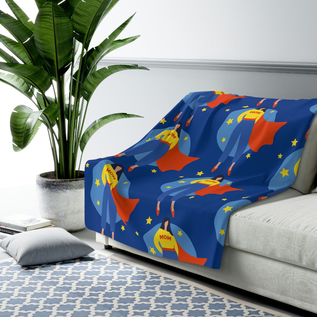Super Hero Mom  on Blue Sherpa Fleece Blanket