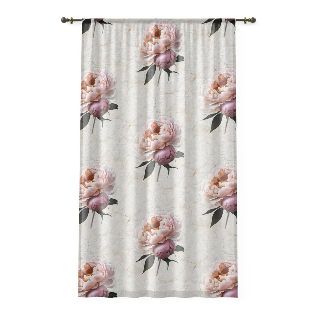 Peach Peonies on Cream Window Curtain
