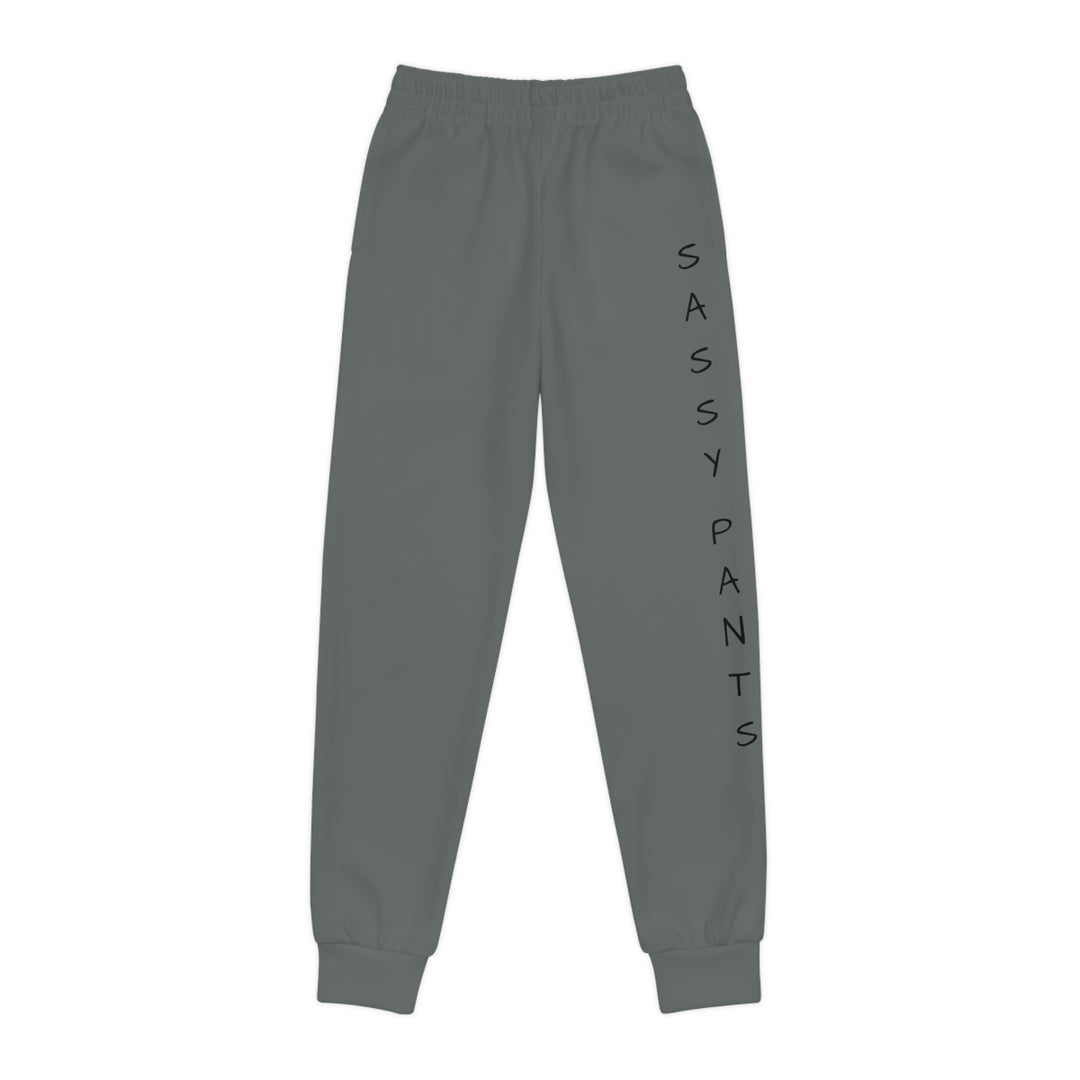 Dark Grey, Black Letters Sassy Pants Youth Joggers (AOP)