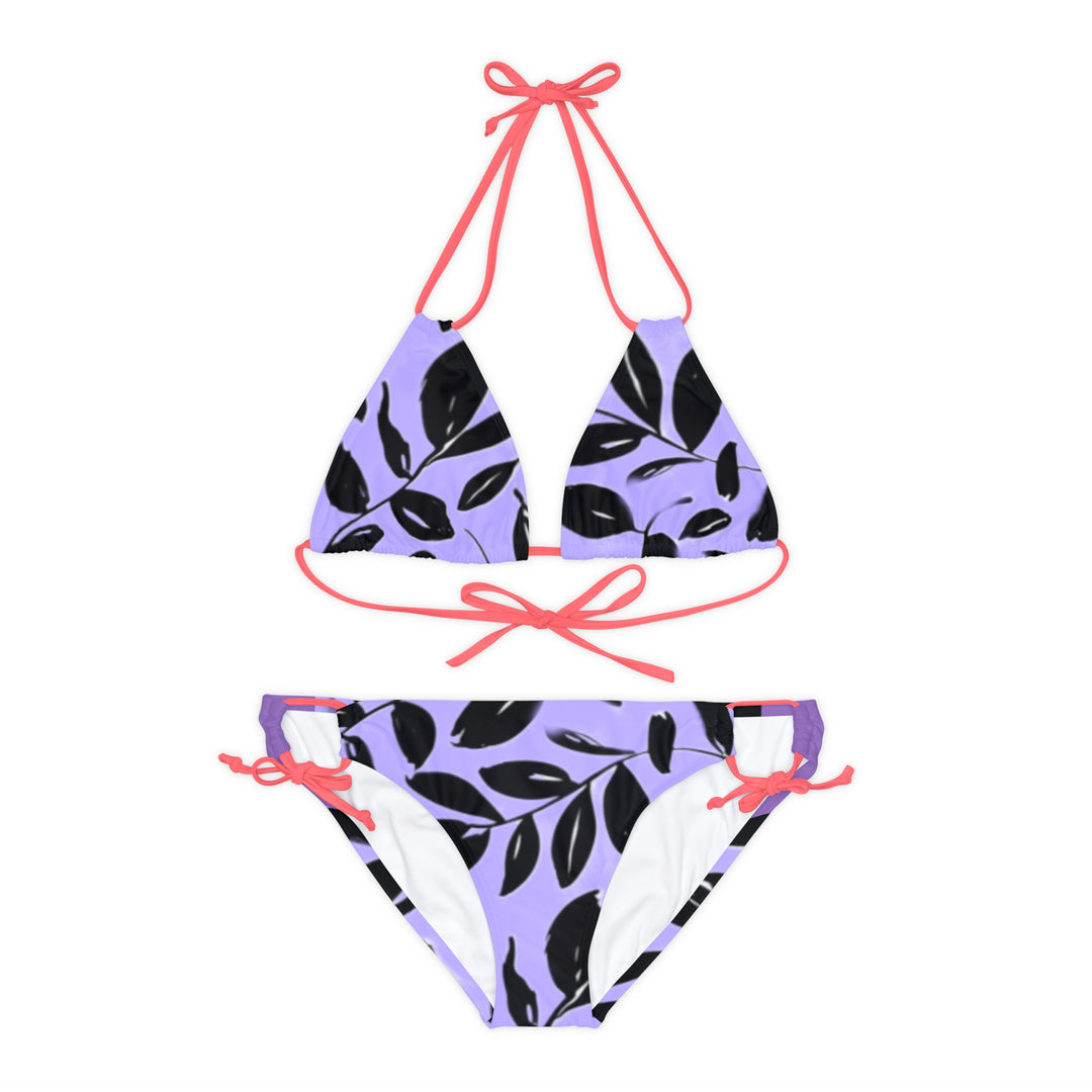 PURPLE and Black tropical Strappy Bikini Set (AOP)