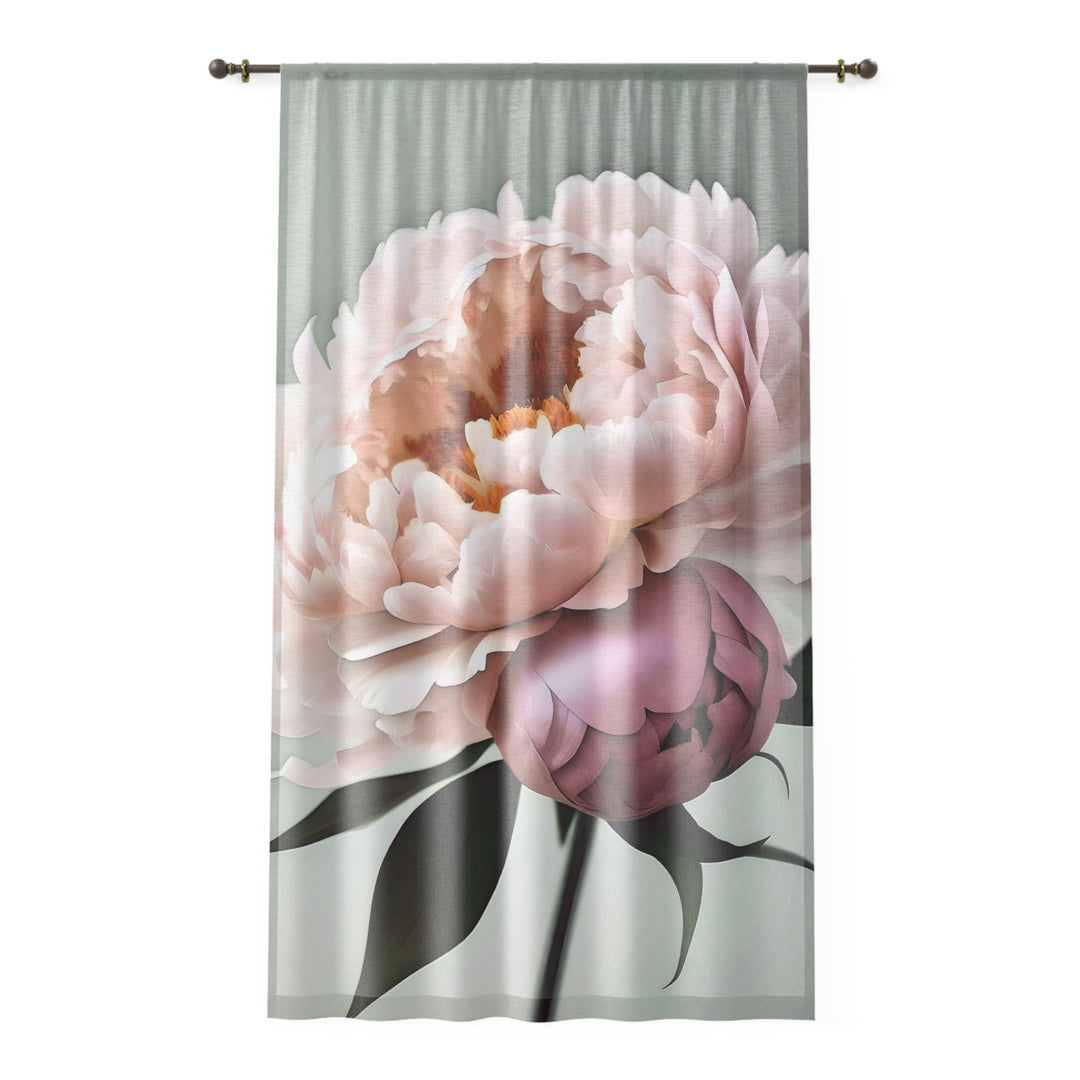 Peach Peonies on Mint Style 2 Window Curtain
