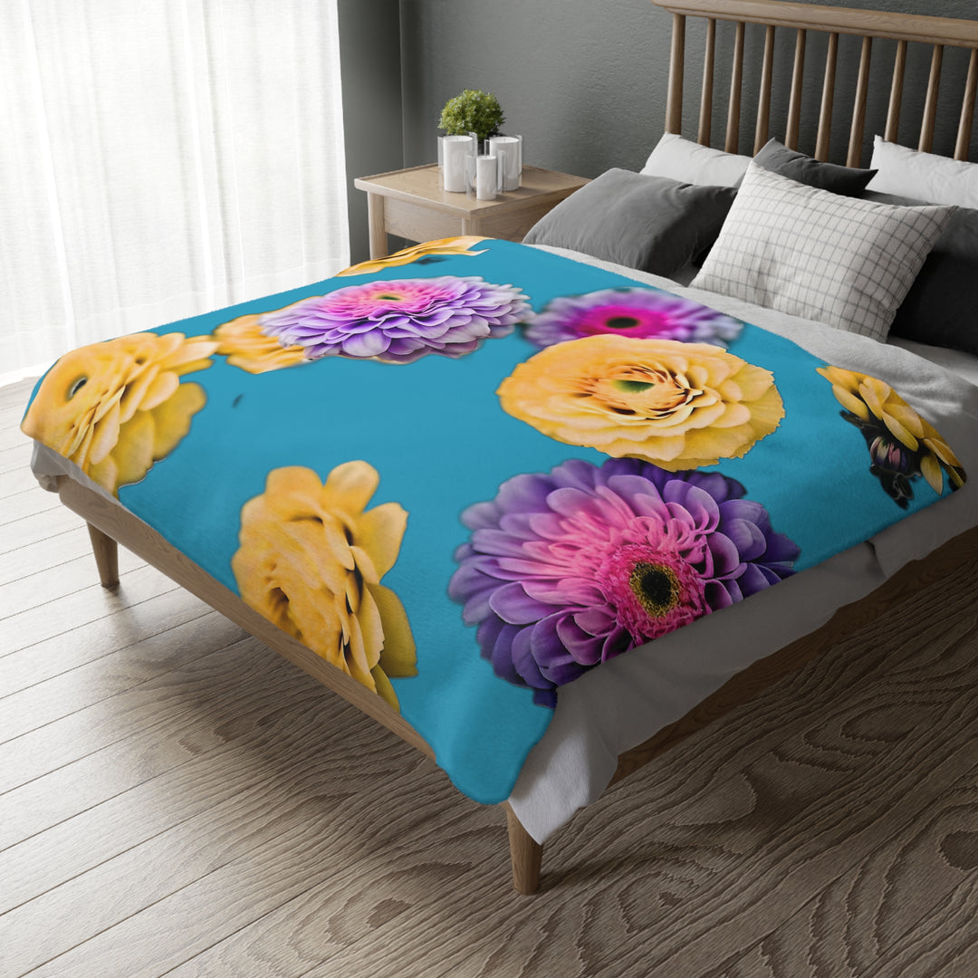 Flower Power style 3 Velveteen Minky Blanket (Two-sided print)