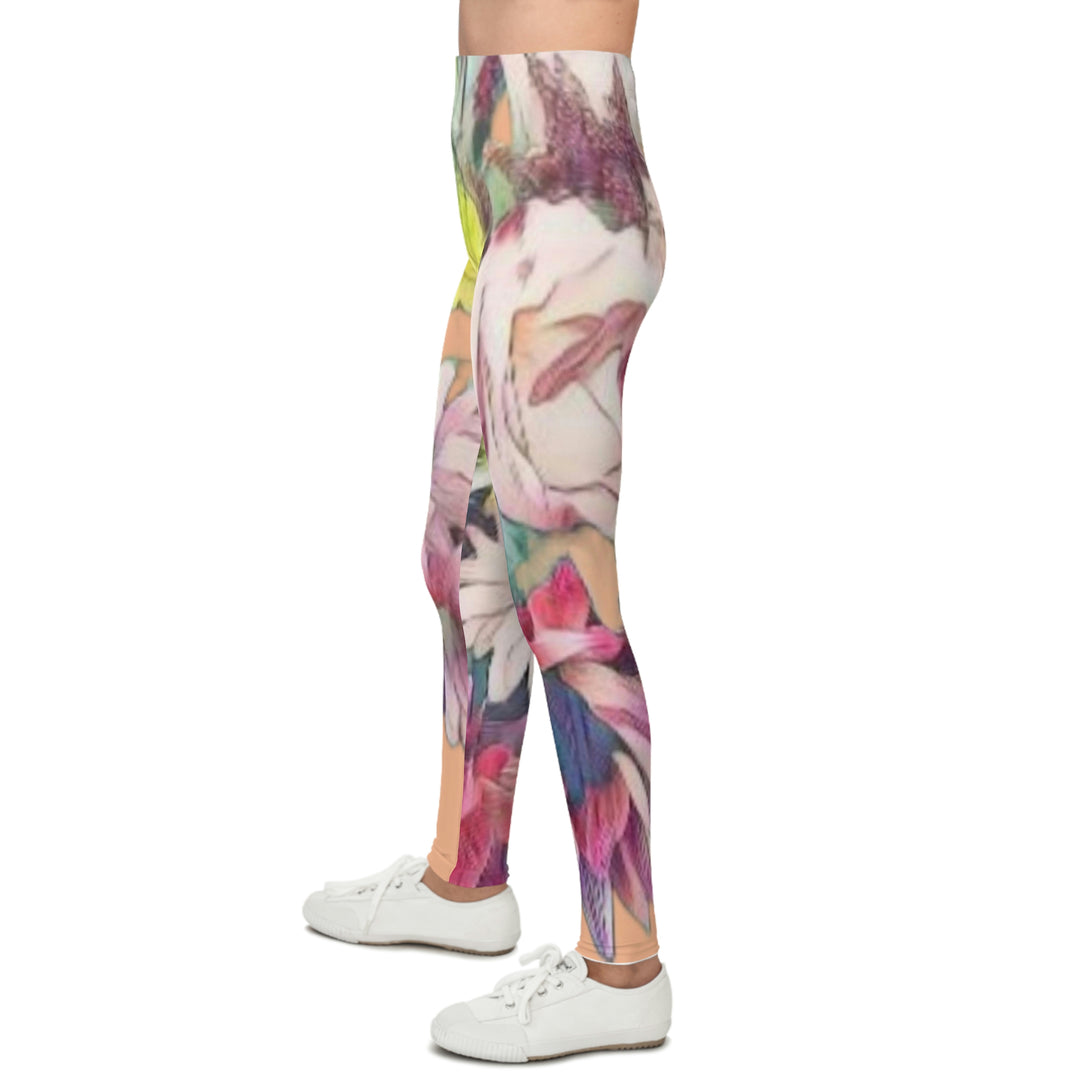 Floral/Coral background Youth Leggings (AOP)