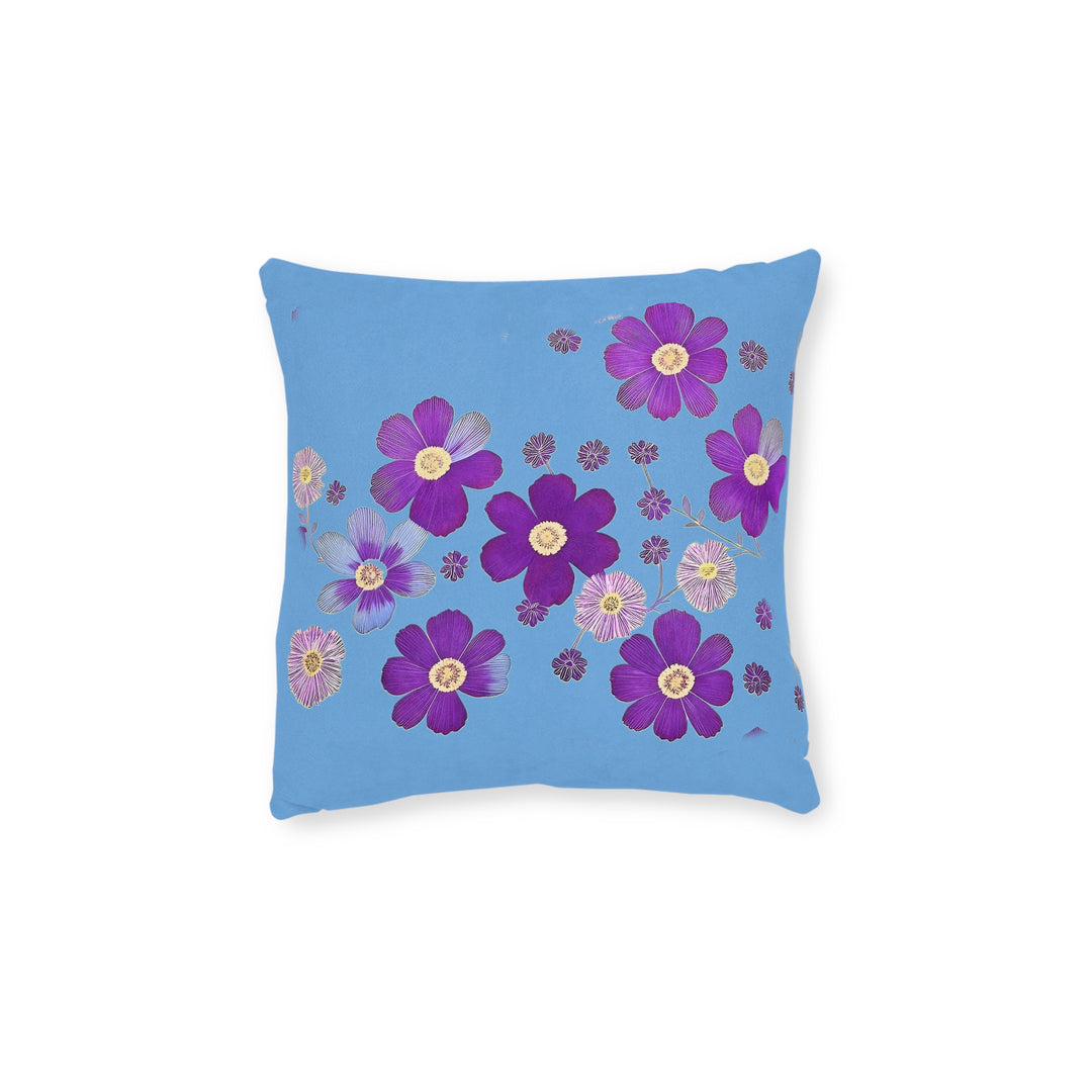 Blue &Purple Flowers, Square Pillow - Pink Back