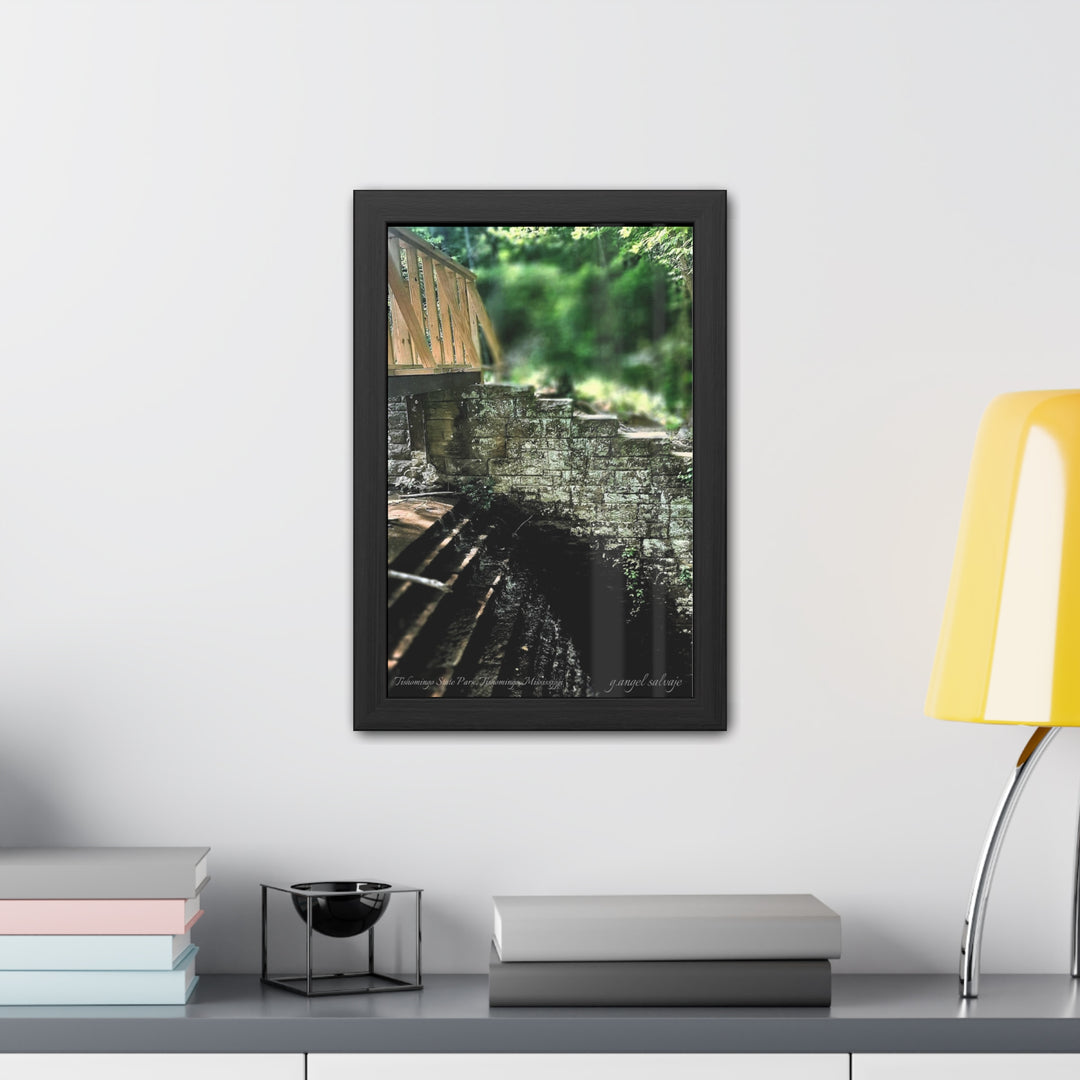 Footbridge Over Cascading Water Framed Posters