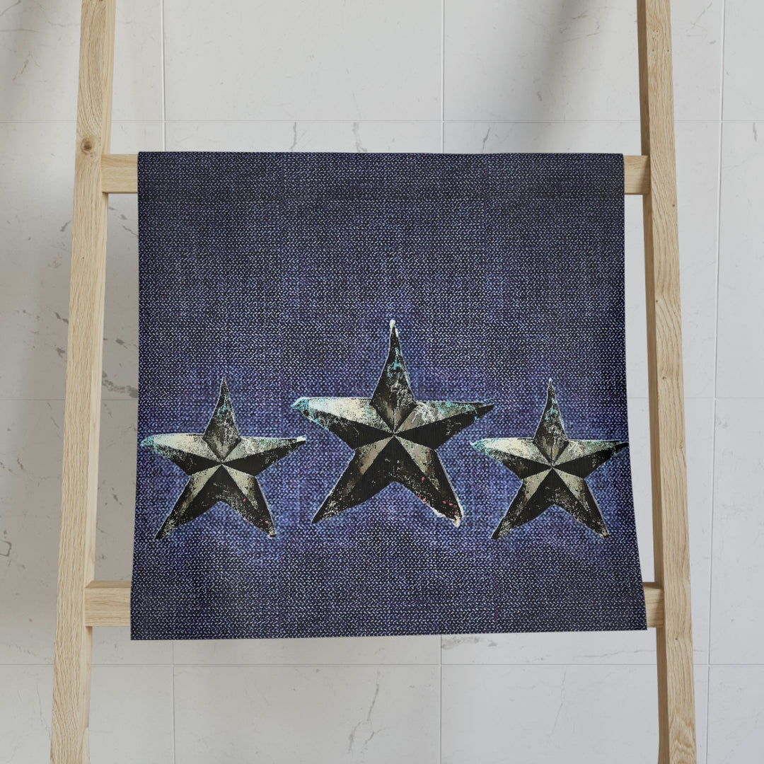 Triple Star on Denim Hand Towel