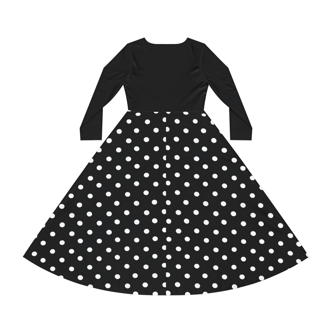 Black & White pokie dotz Women's Long Sleeve Dance Dress (AOP)