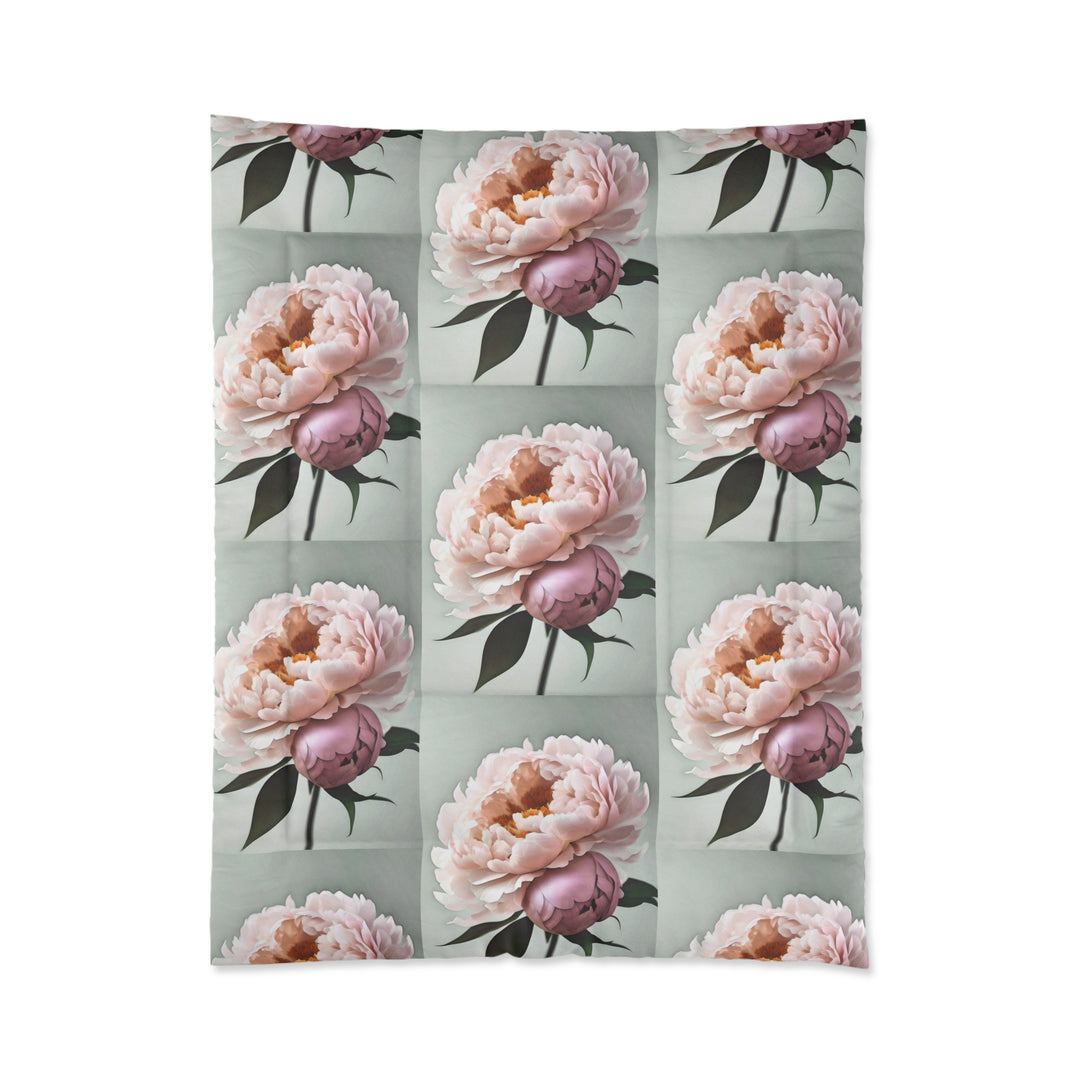 Peach Peonies Style 2 on Mint Comforter