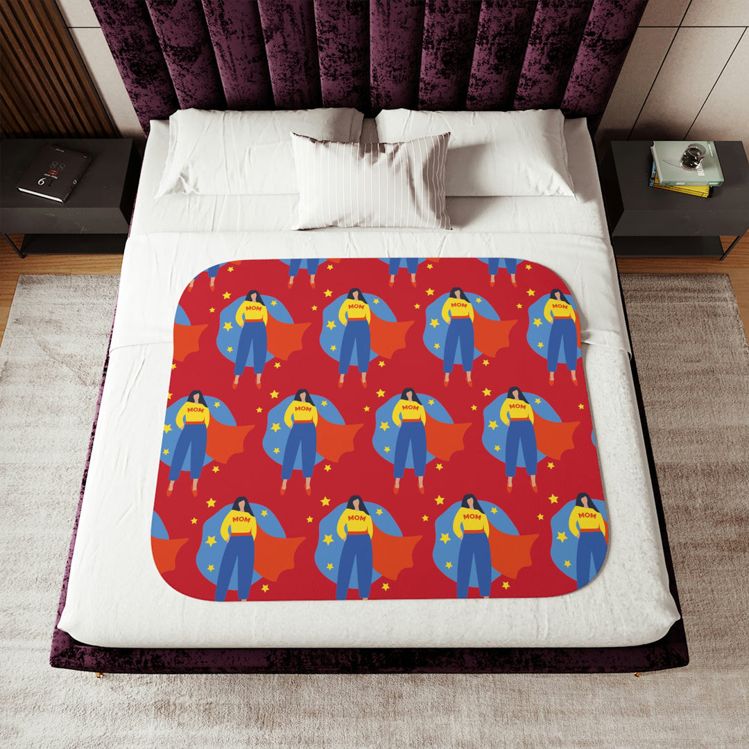 Super Hero Mom, landscape Sherpa Blanket, Two Colors