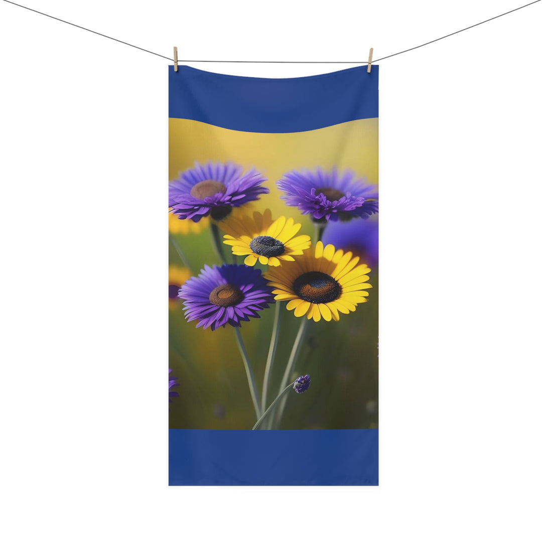 Nature's Bouquet on Dark Blue Minky Cotton Towel