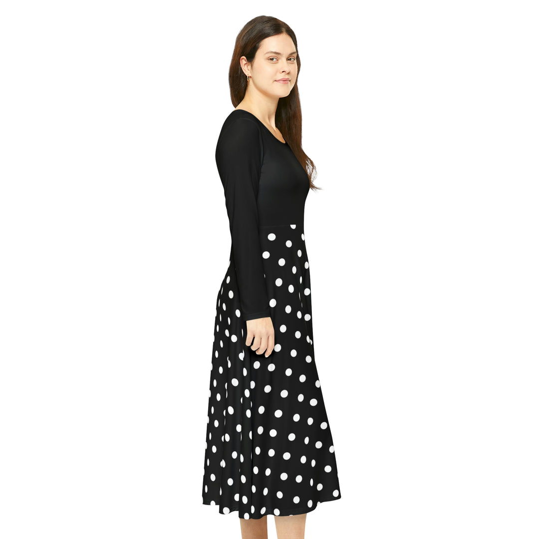 Black & White pokie dotz Women's Long Sleeve Dance Dress (AOP)