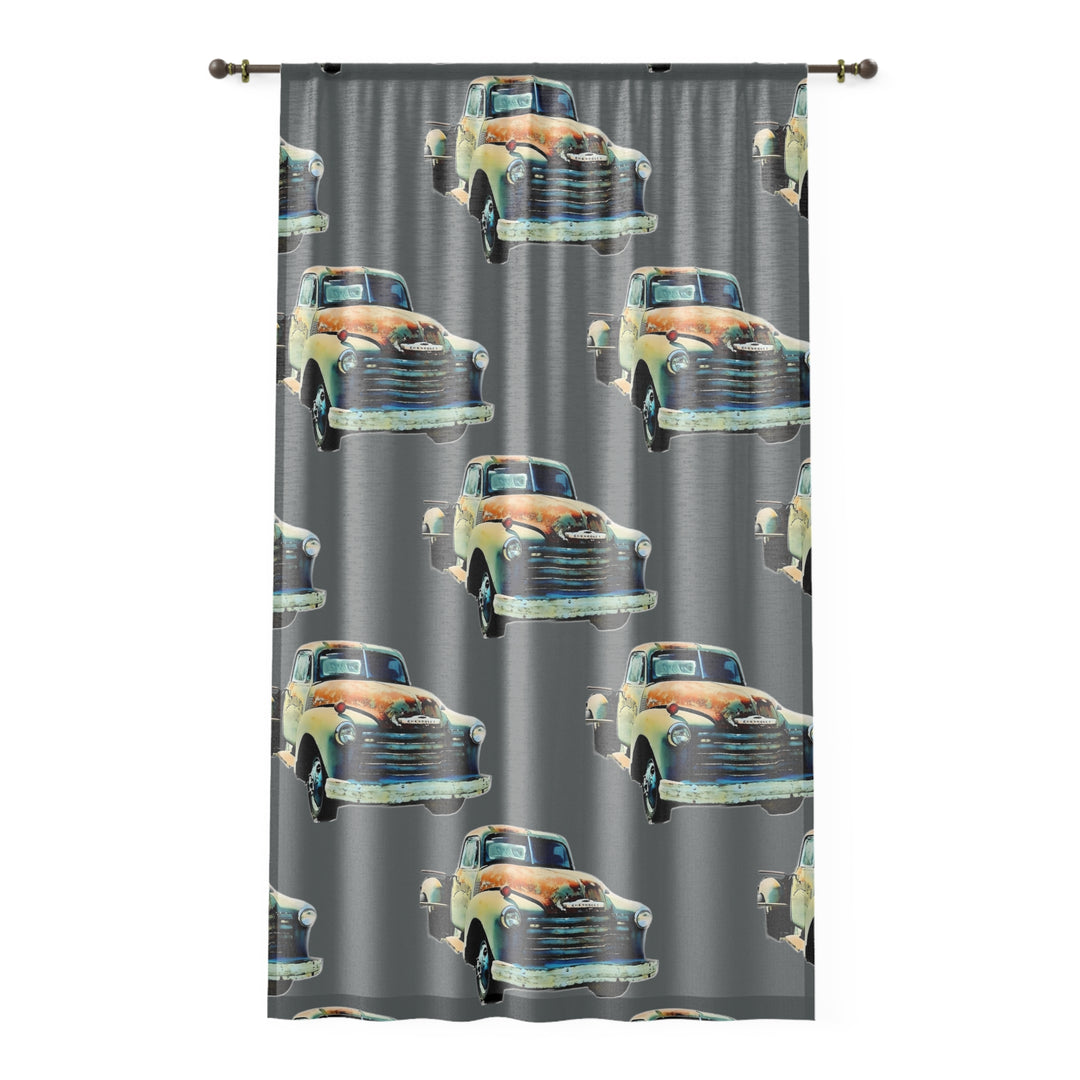 1953 Antique Truck , Dark Grey Sheer Window Curtain