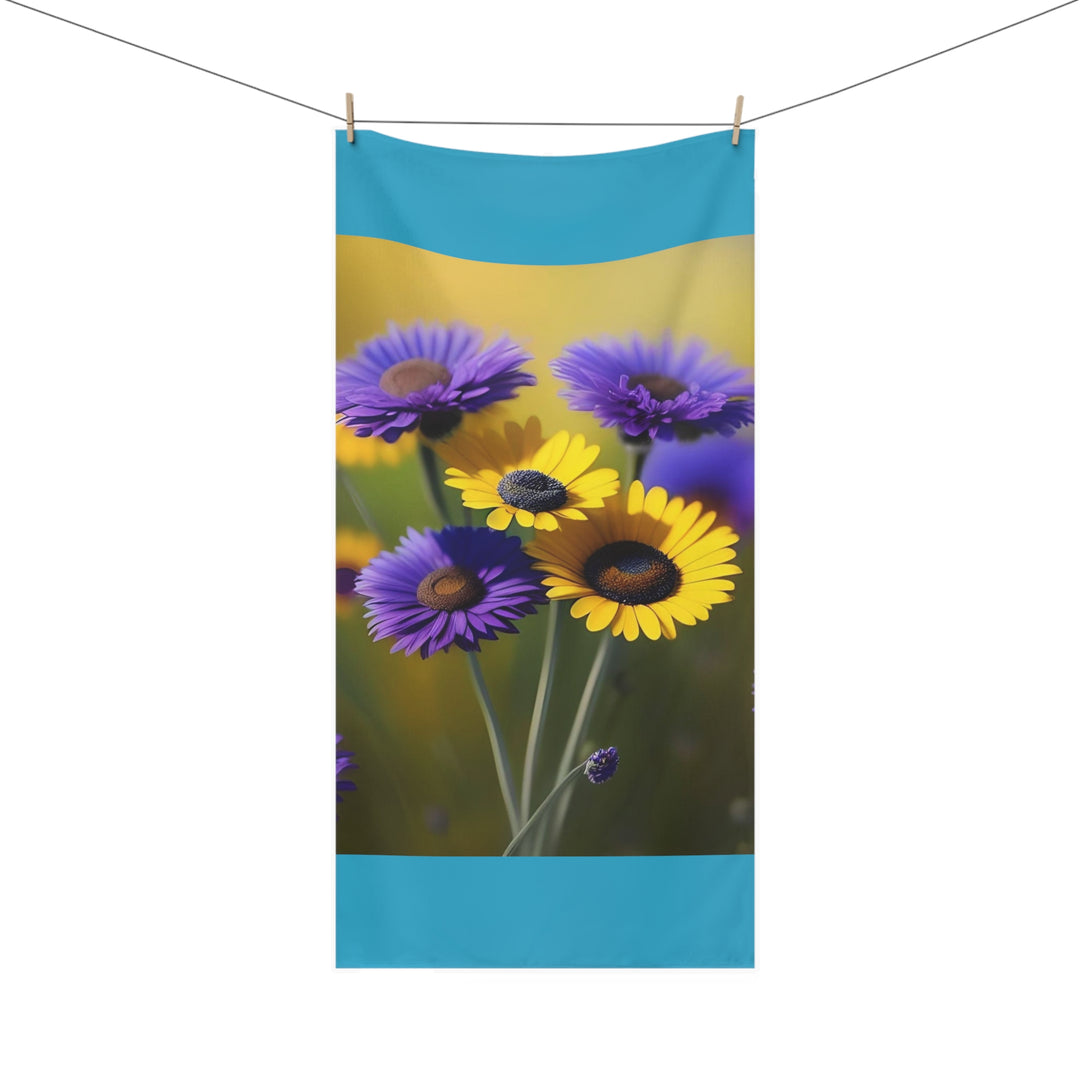 Nature's Bouquet on Turquoise Minky Cotton Towel