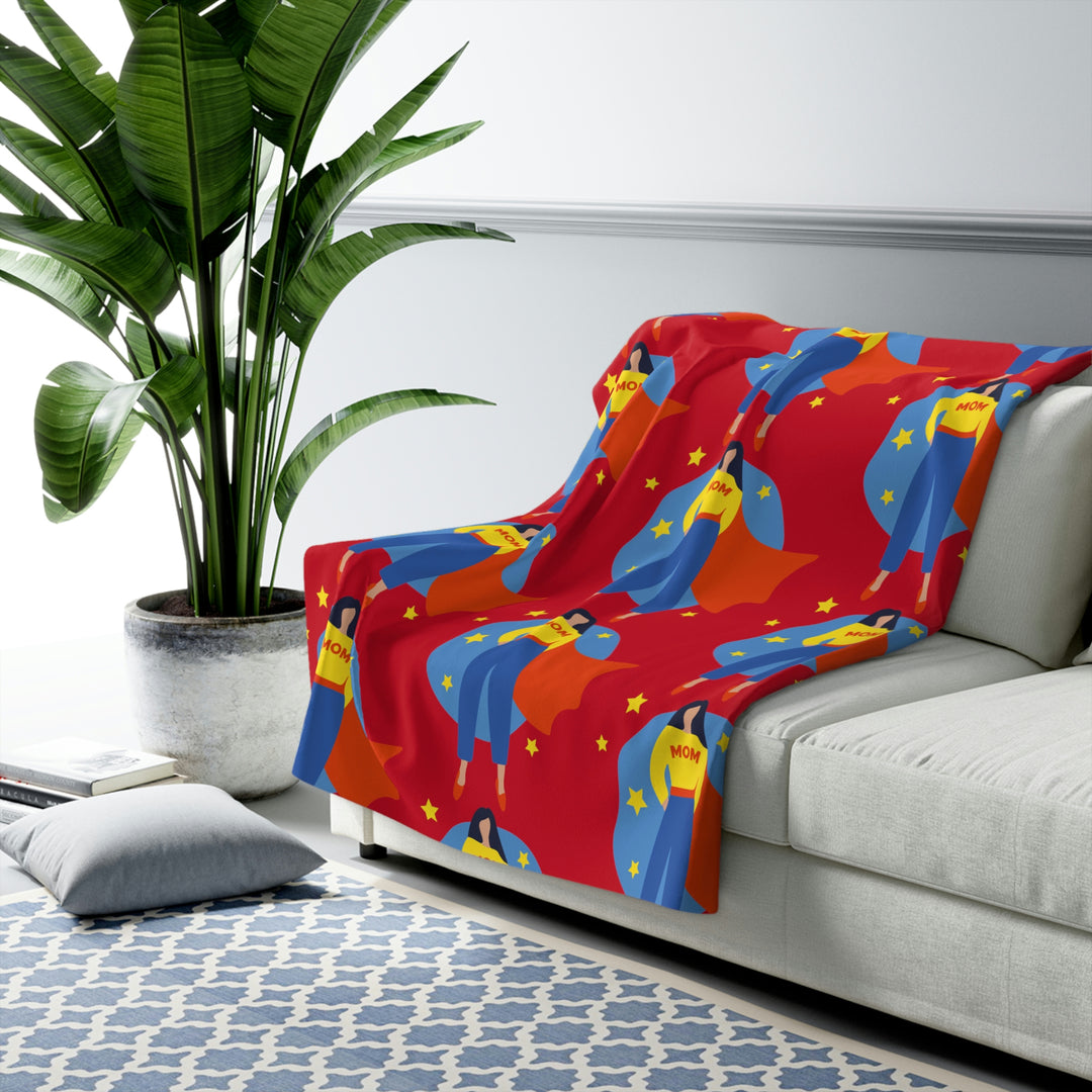 Super Hero Mom on Red Sherpa Fleece Blanket